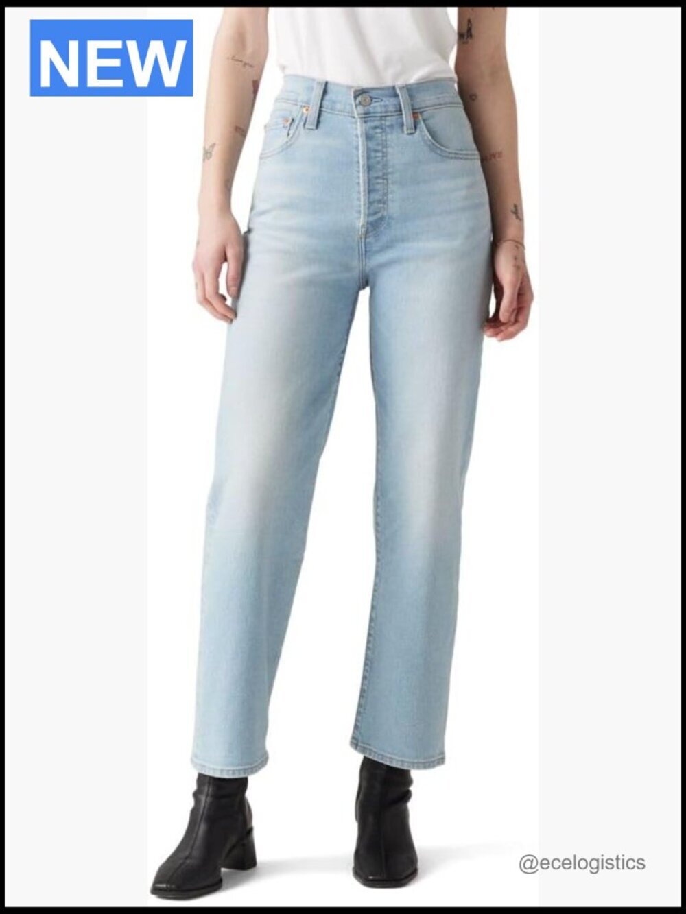 Ribcage Straight Ankle Jeans High Rise Stretch Cotton Blend